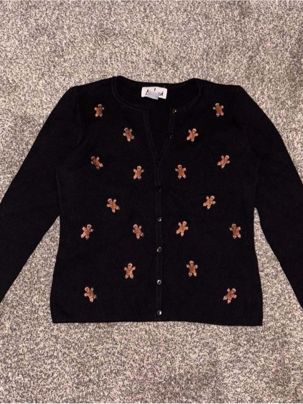 Vintage black cardigan with embroidered Holiday design